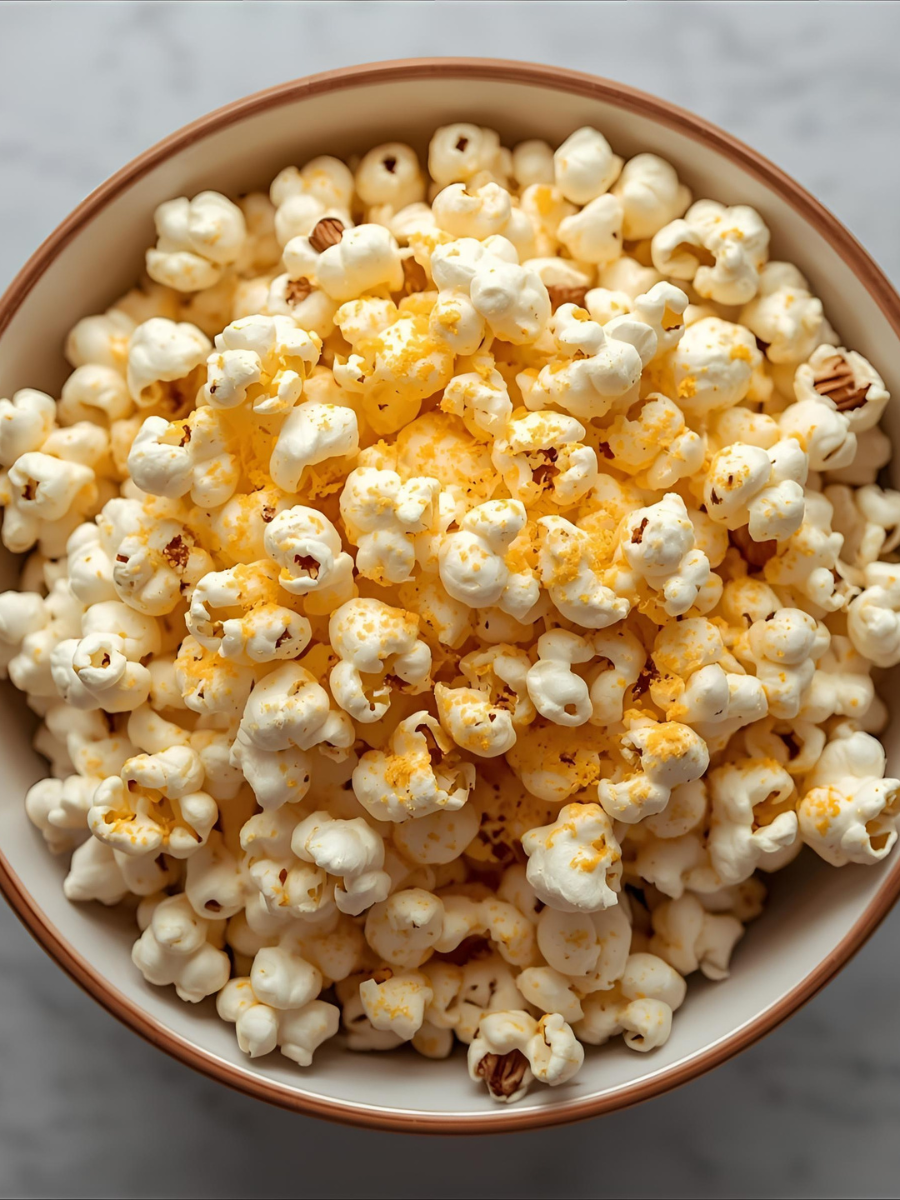  bowl of popcorn with cheese on a gray background